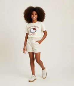 Camiseta Oversizes Infantil com Estampa e Lettering Hello Kitty Tam 5 a 14 Anos