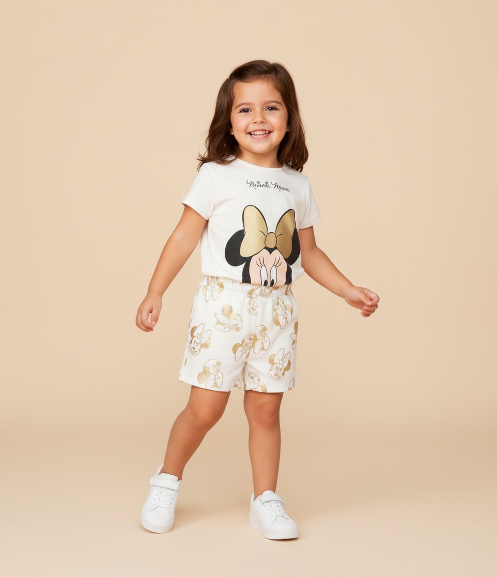 Short Infantil Runner com Estampa Minnie - Tam 1 a 6 Anos Branco 1