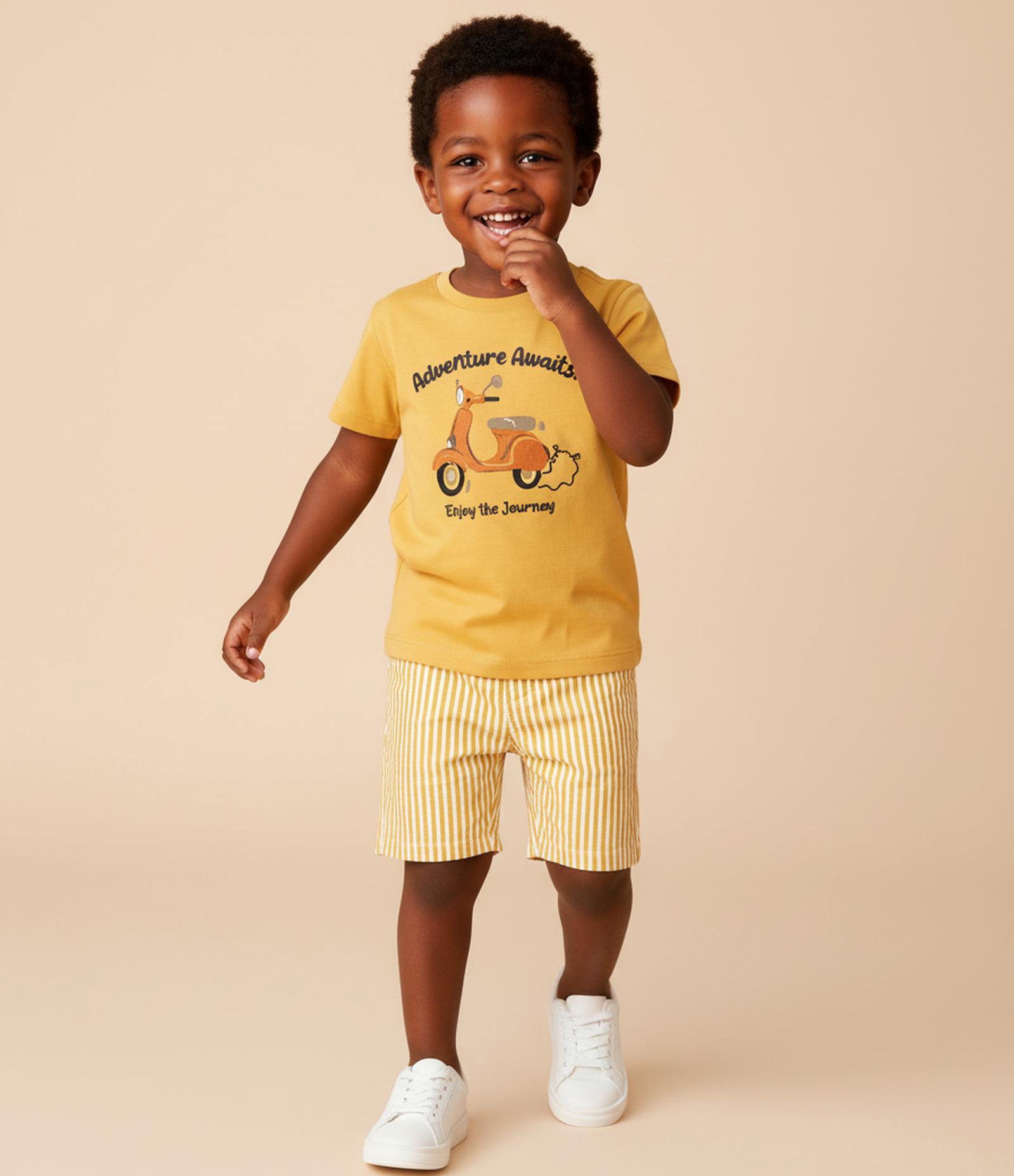 Conjunto Infantil com Estamoa Motocicleta - Tam 1 a 6 Anos Amarelo 1