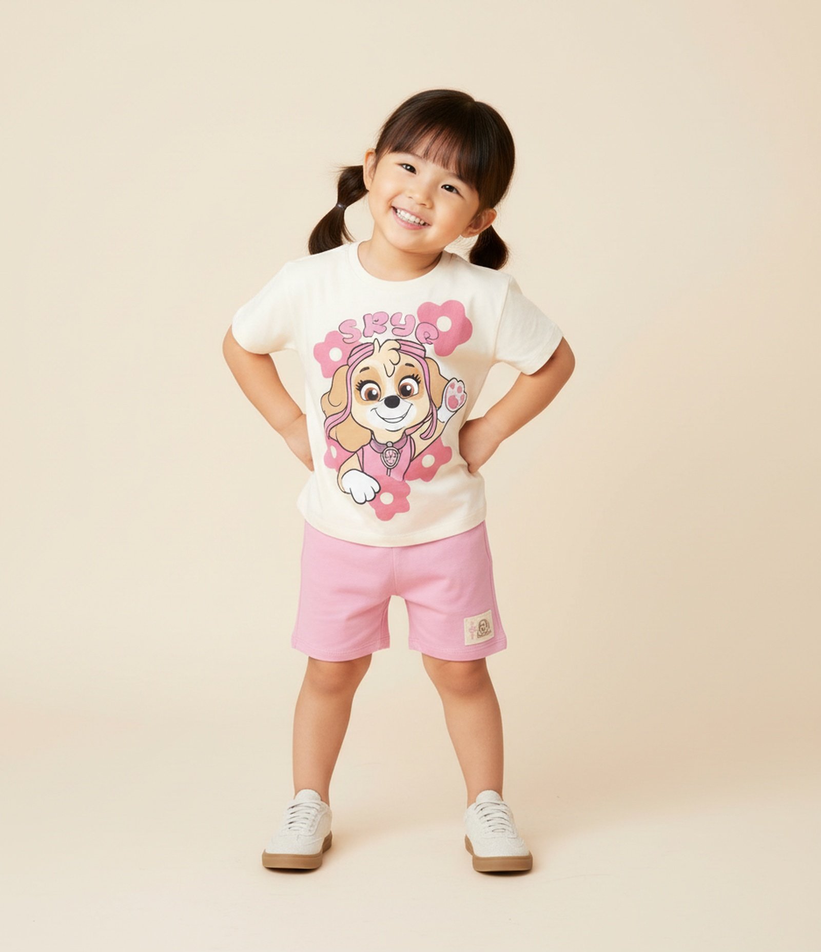 Conjunto Infantil com Estampa Skye Patrulha Canina - Tam 1 a 6 anos Off White/Rosa 1