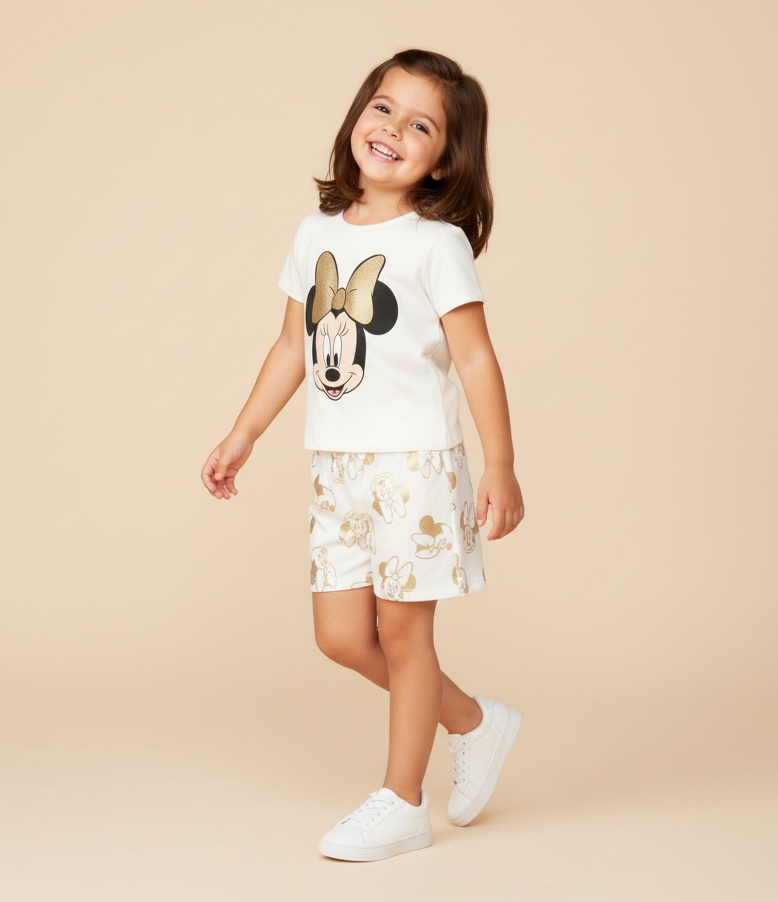 Camiseta Infantil com Estampa Minnie com Laço Brilhante - Tam 1 a 6 Anos Branco 1