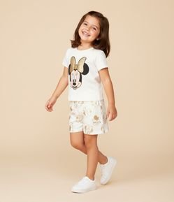 Camiseta Infantil com Estampa Minnie com Laço Brilhante - Tam 1 a 6 Anos