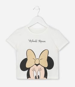 Camiseta Infantil com Estampa Minnie com Laço Brilhante - Tam 1 a 6 Anos