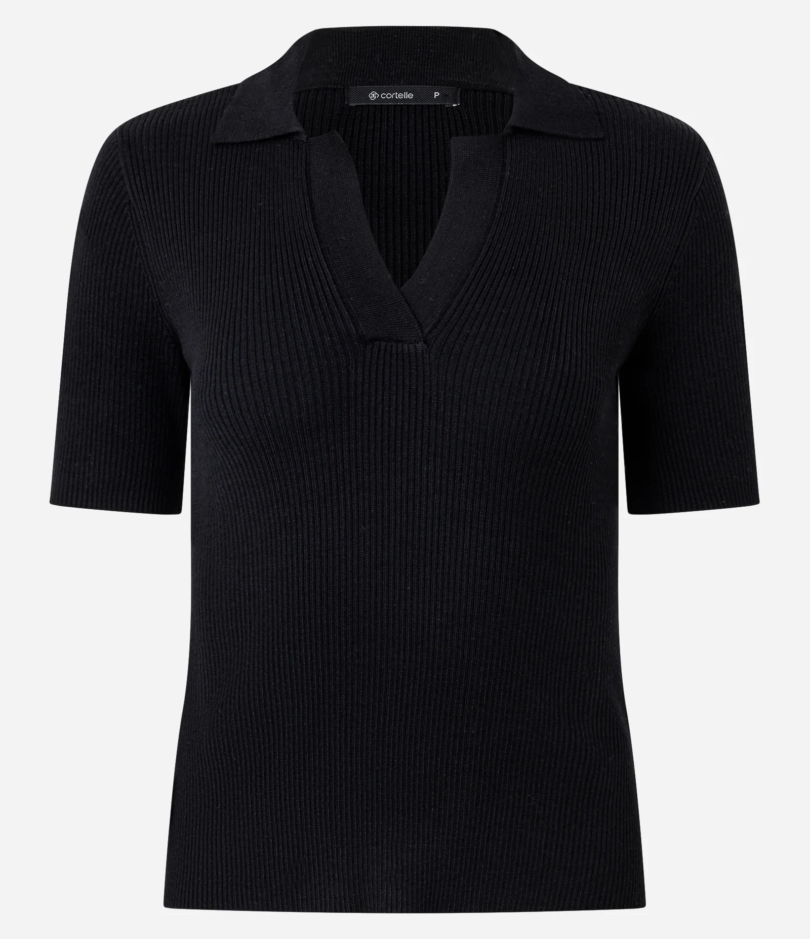 Blusa Regular em Tricô com Gola Polo Canelada Preto 5