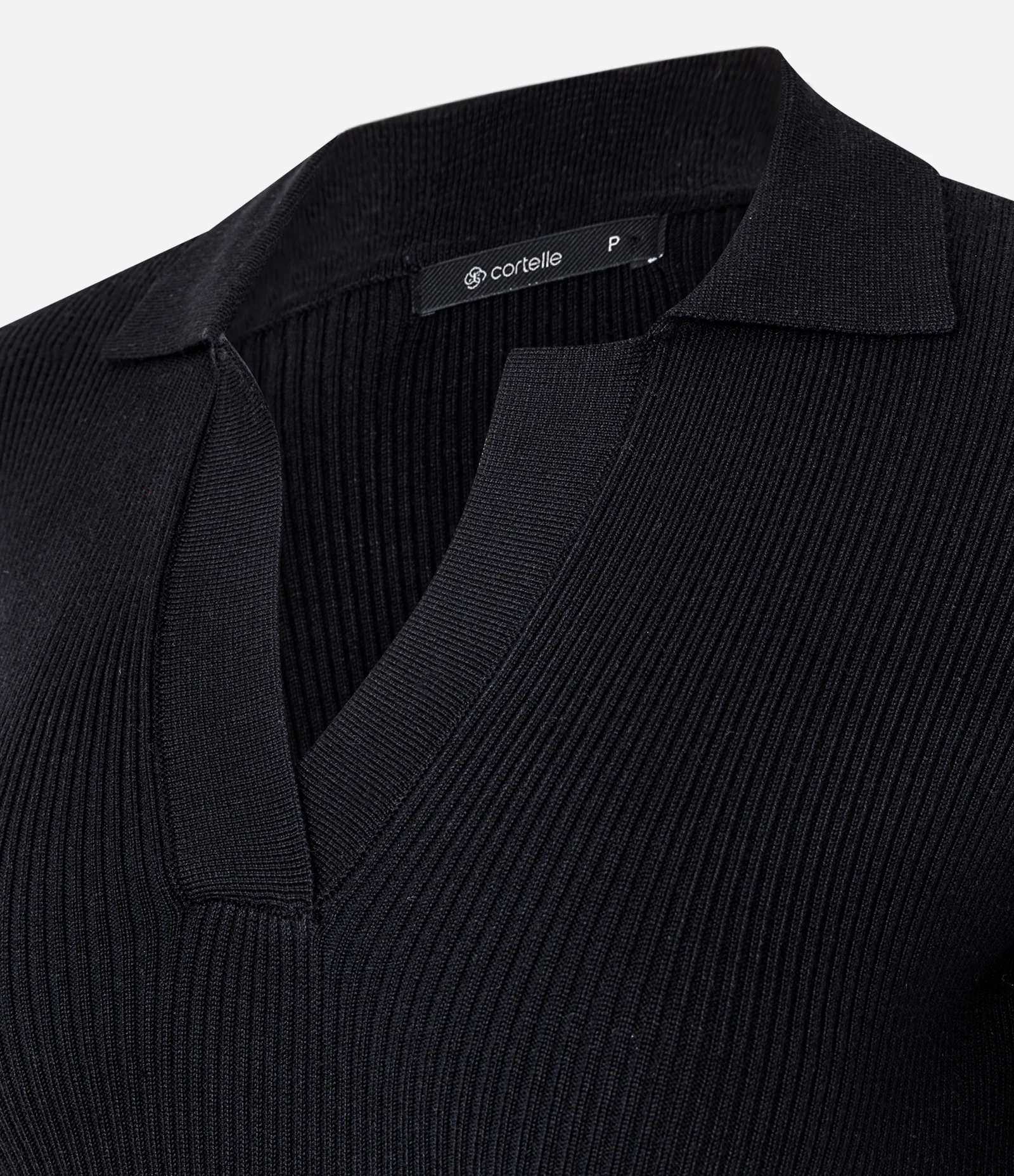 Blusa Regular em Tricô com Gola Polo Canelada Preto 6