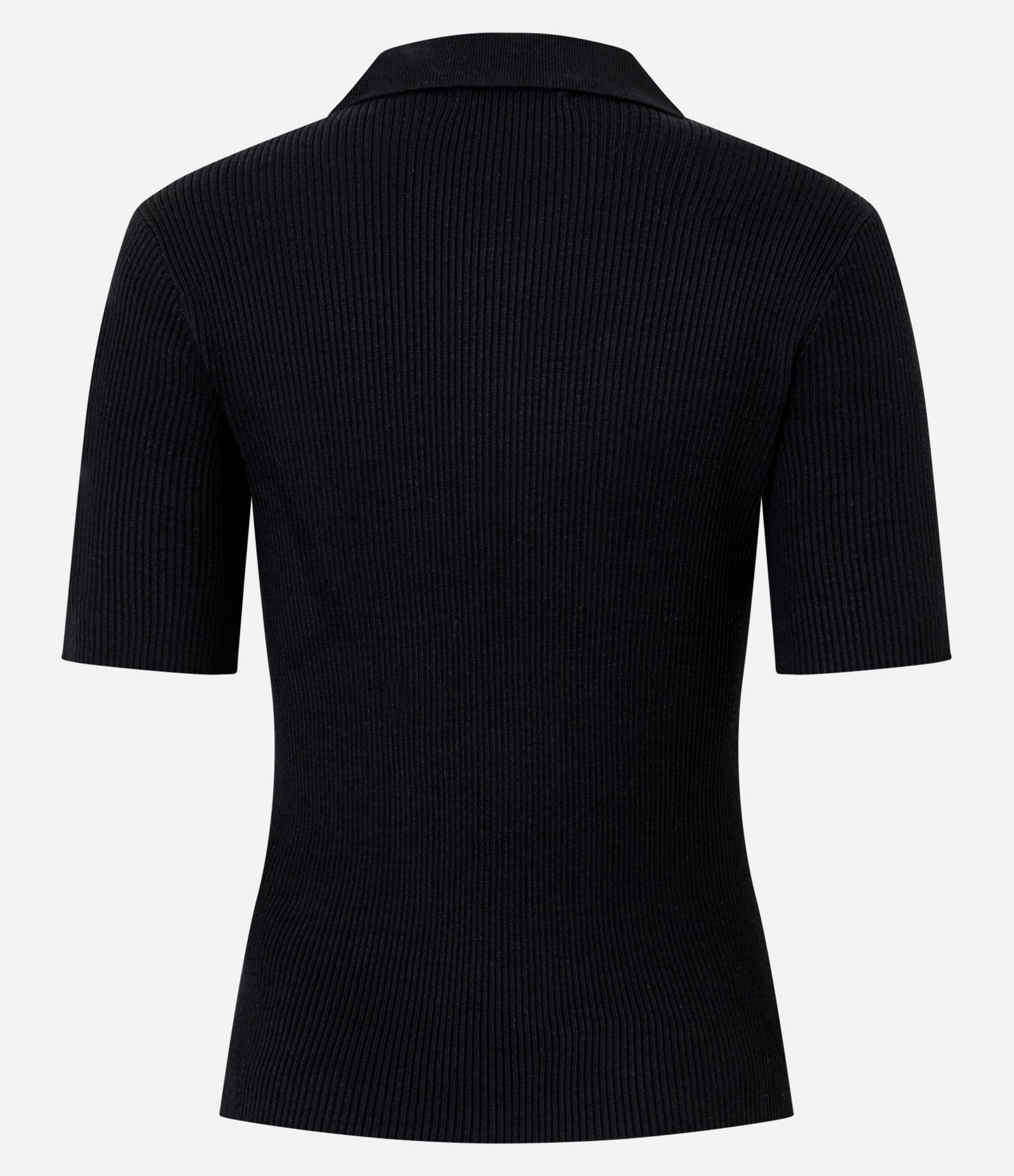 Blusa Regular em Tricô com Gola Polo Canelada Preto 7