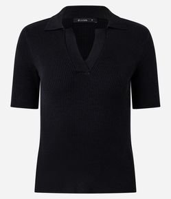 Blusa Regular em Tricô com Gola Polo Canelada