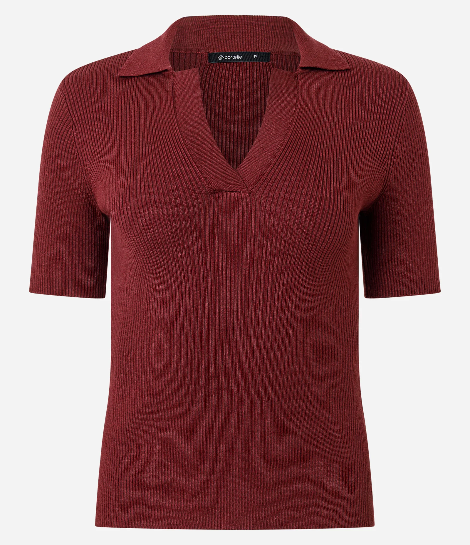Blusa Regular em Tricô com Gola Polo Canelada Vermelho 5