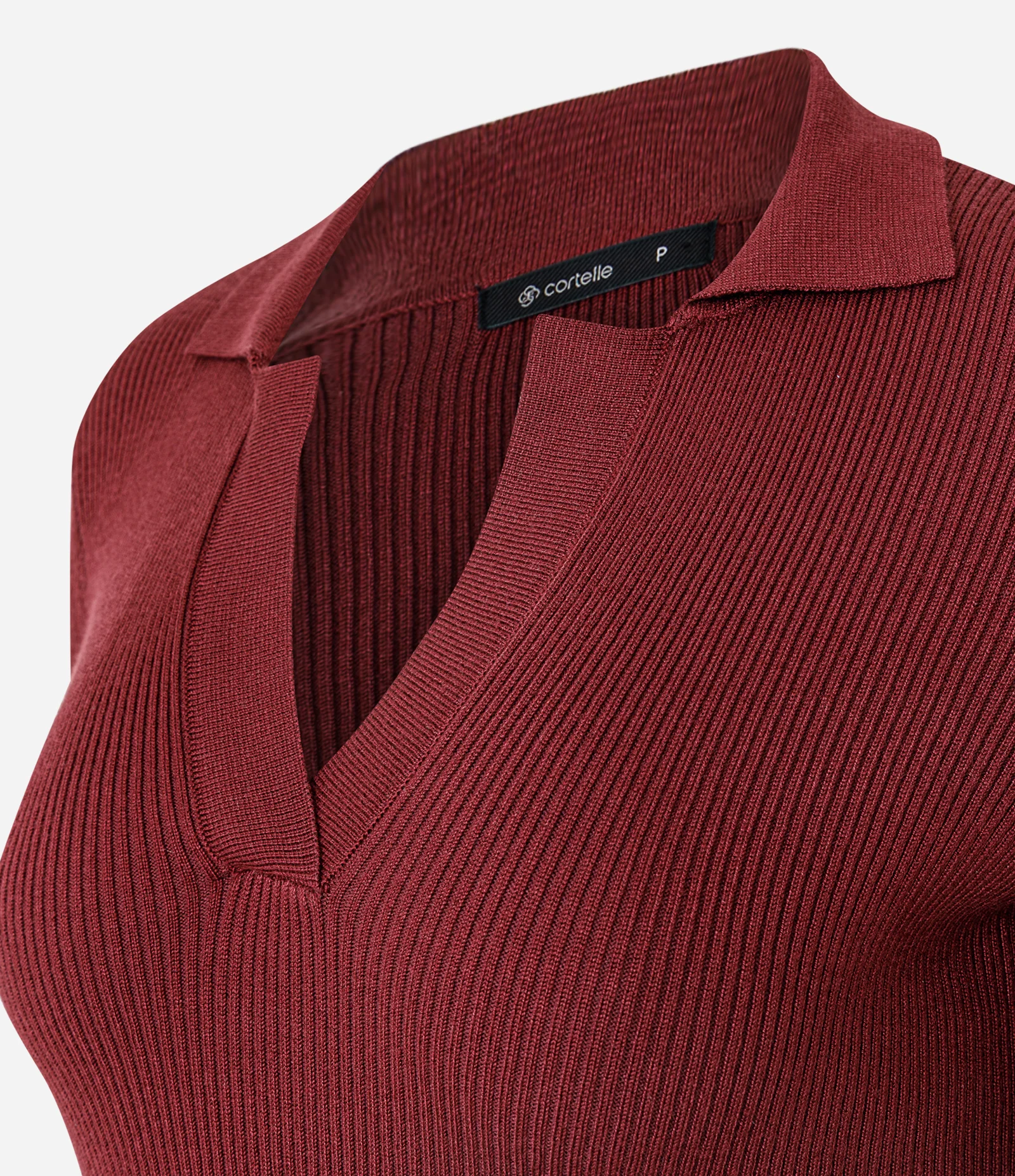 Blusa Regular em Tricô com Gola Polo Canelada Vermelho 6