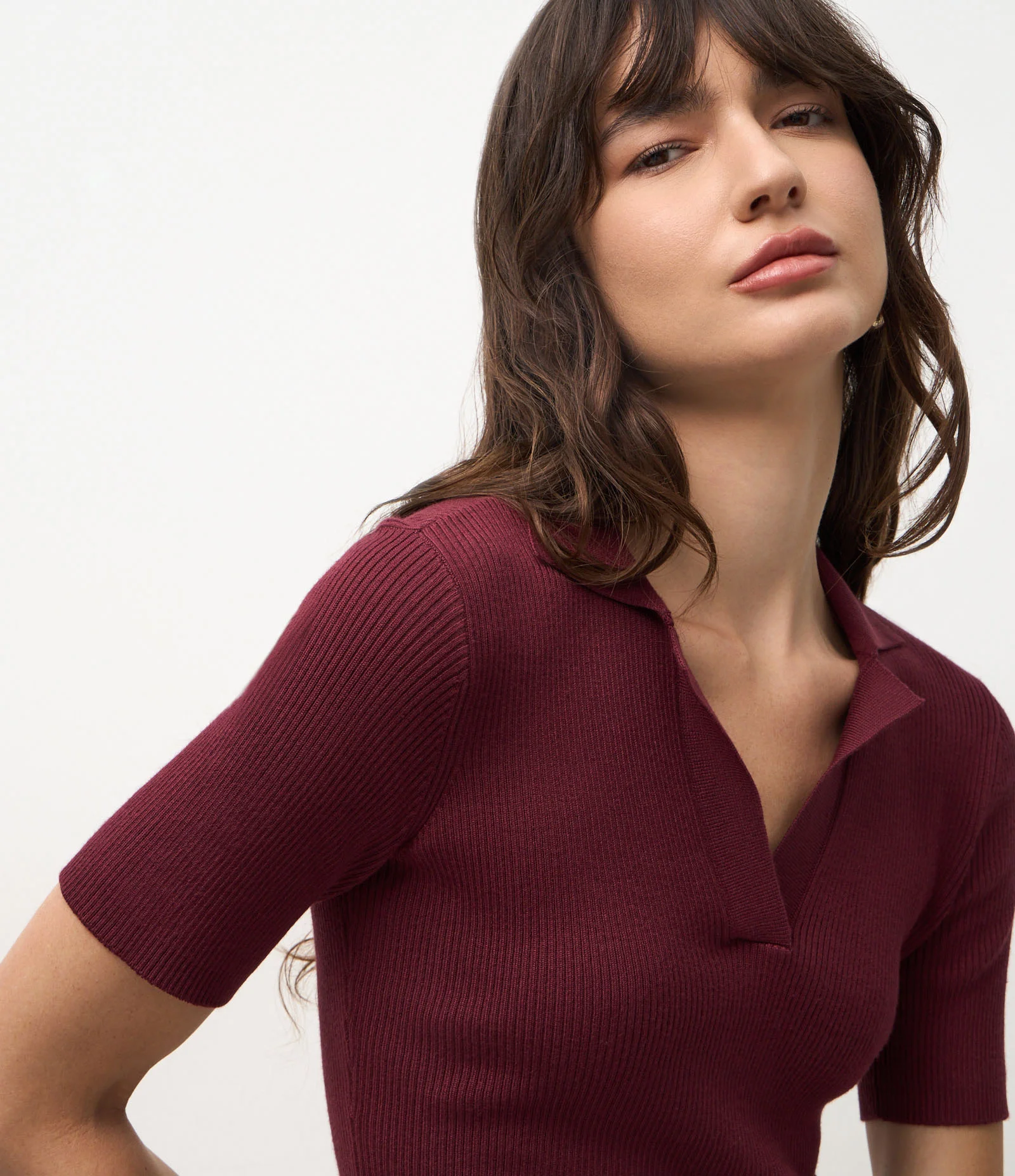 Blusa Regular em Tricô com Gola Polo Canelada Vermelho 3