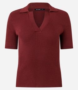 Blusa Regular em Tricô com Gola Polo Canelada