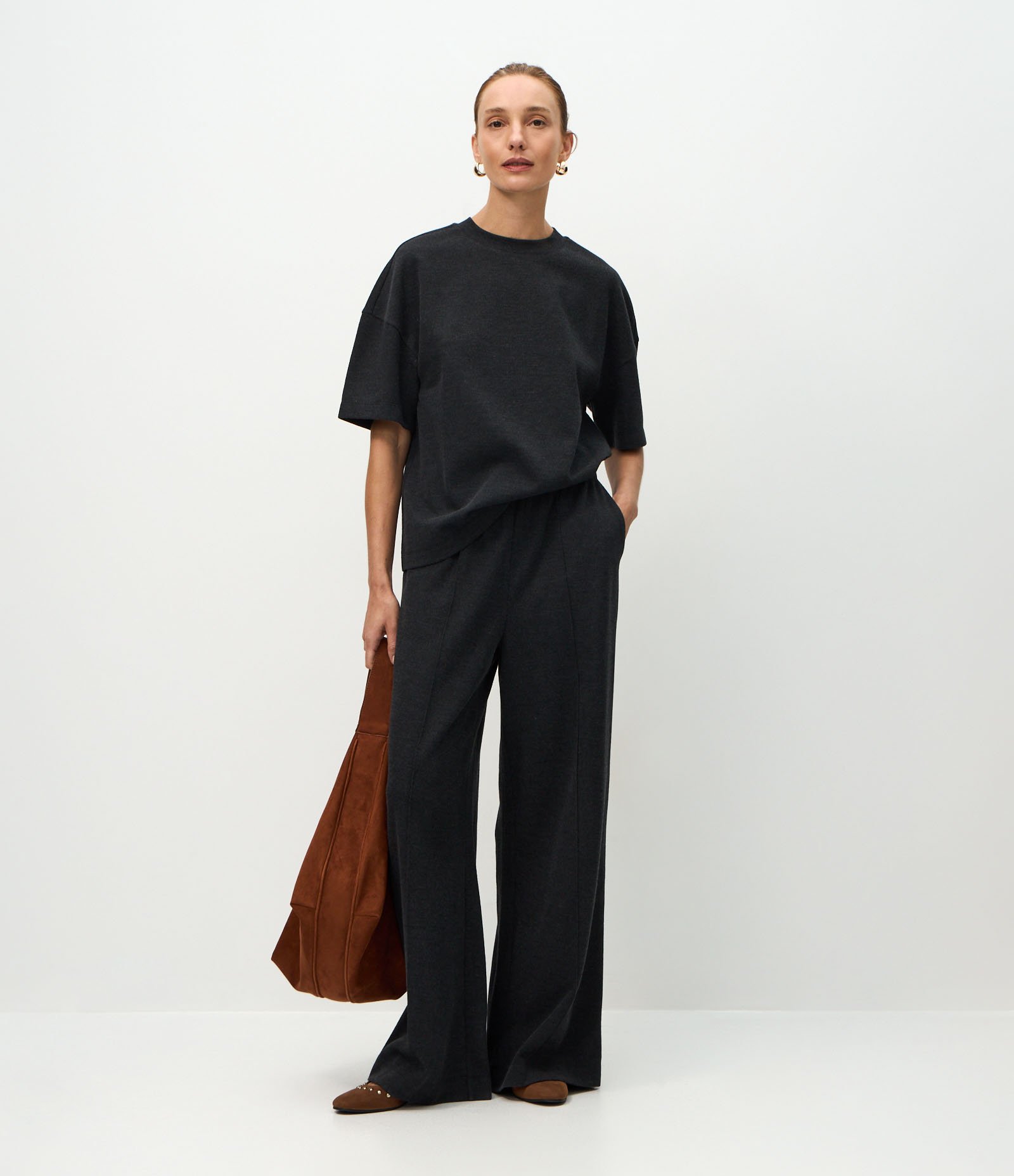 Calça Wide Leg em Moletom Sem Felpa Preto 1