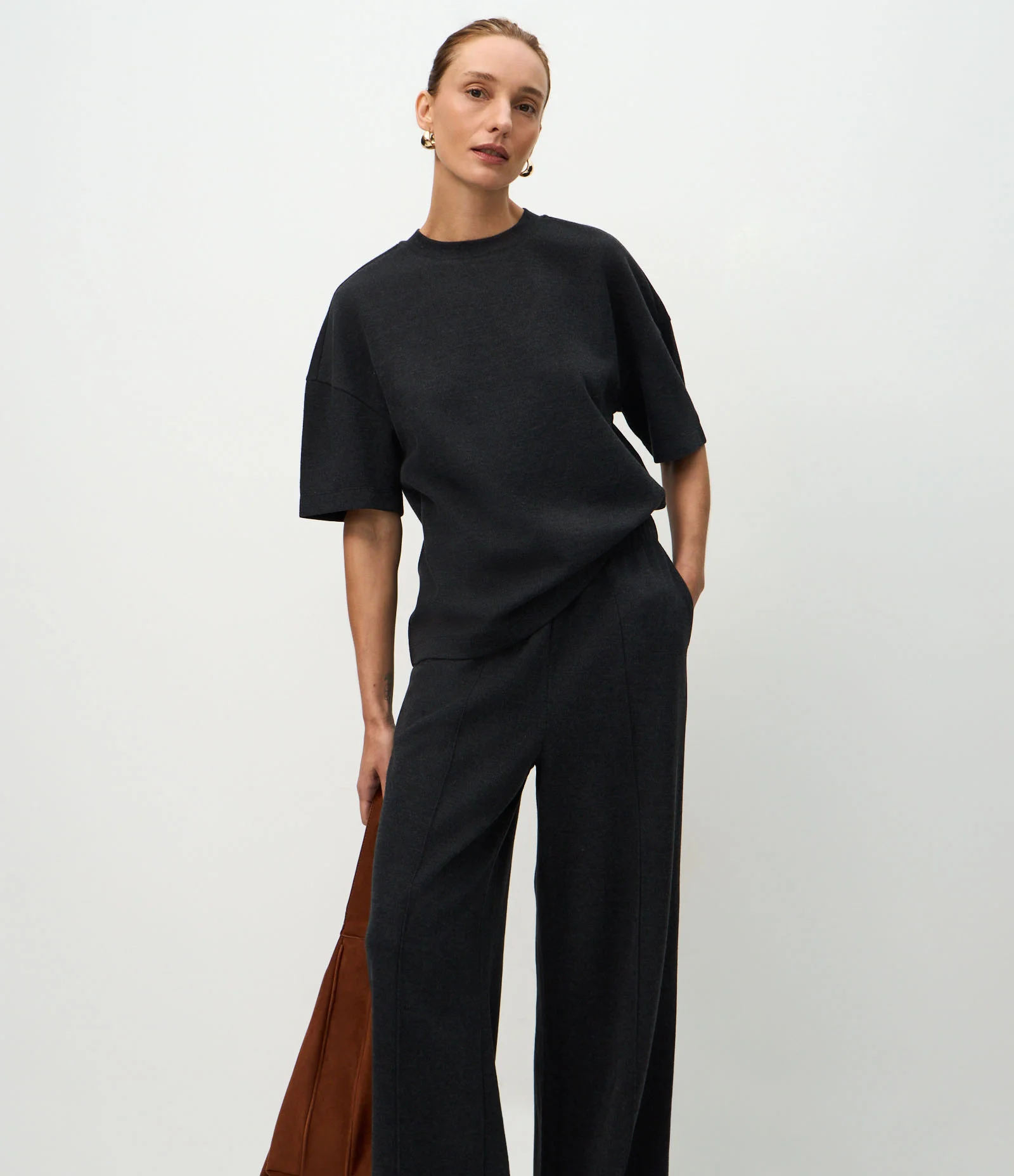 Calça Wide Leg em Moletom Sem Felpa Preto 2