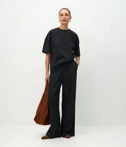 Calça Wide Leg em Moletom Sem Felpa