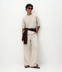 Calça Wide Leg em Moletom Sem Felpa