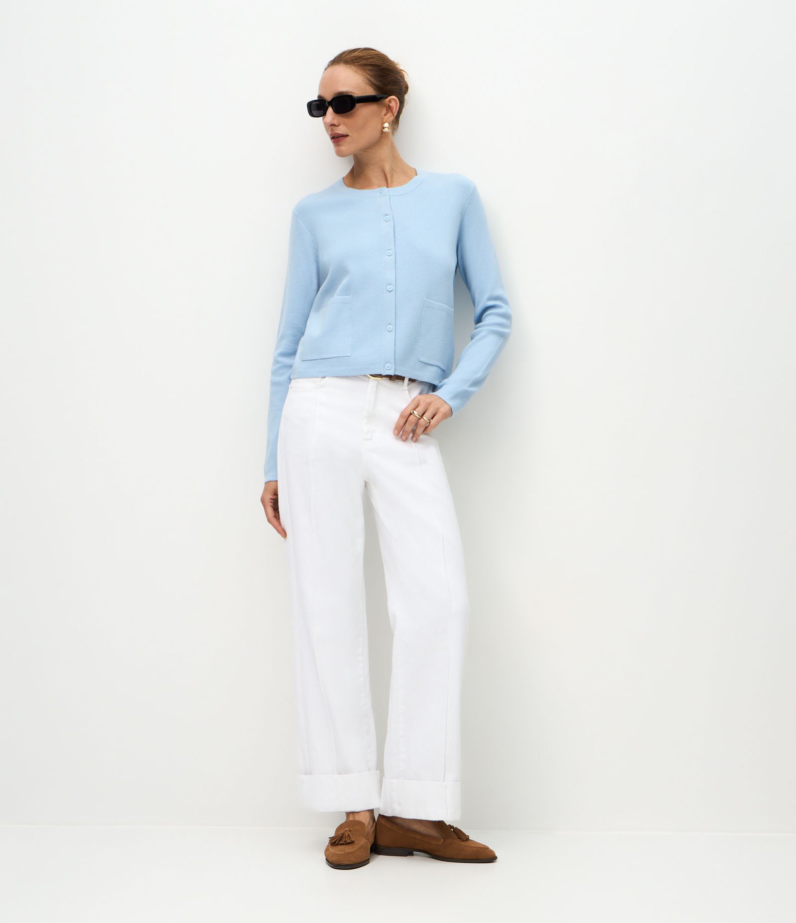 Cardigan em Tricô com Bolsos Frontais Azul 2