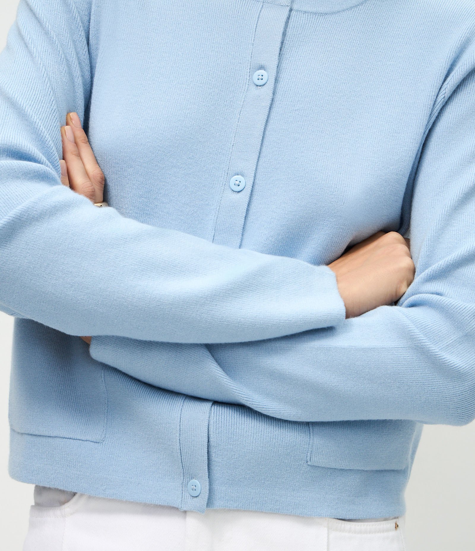 Cardigan em Tricô com Bolsos Frontais Azul 3