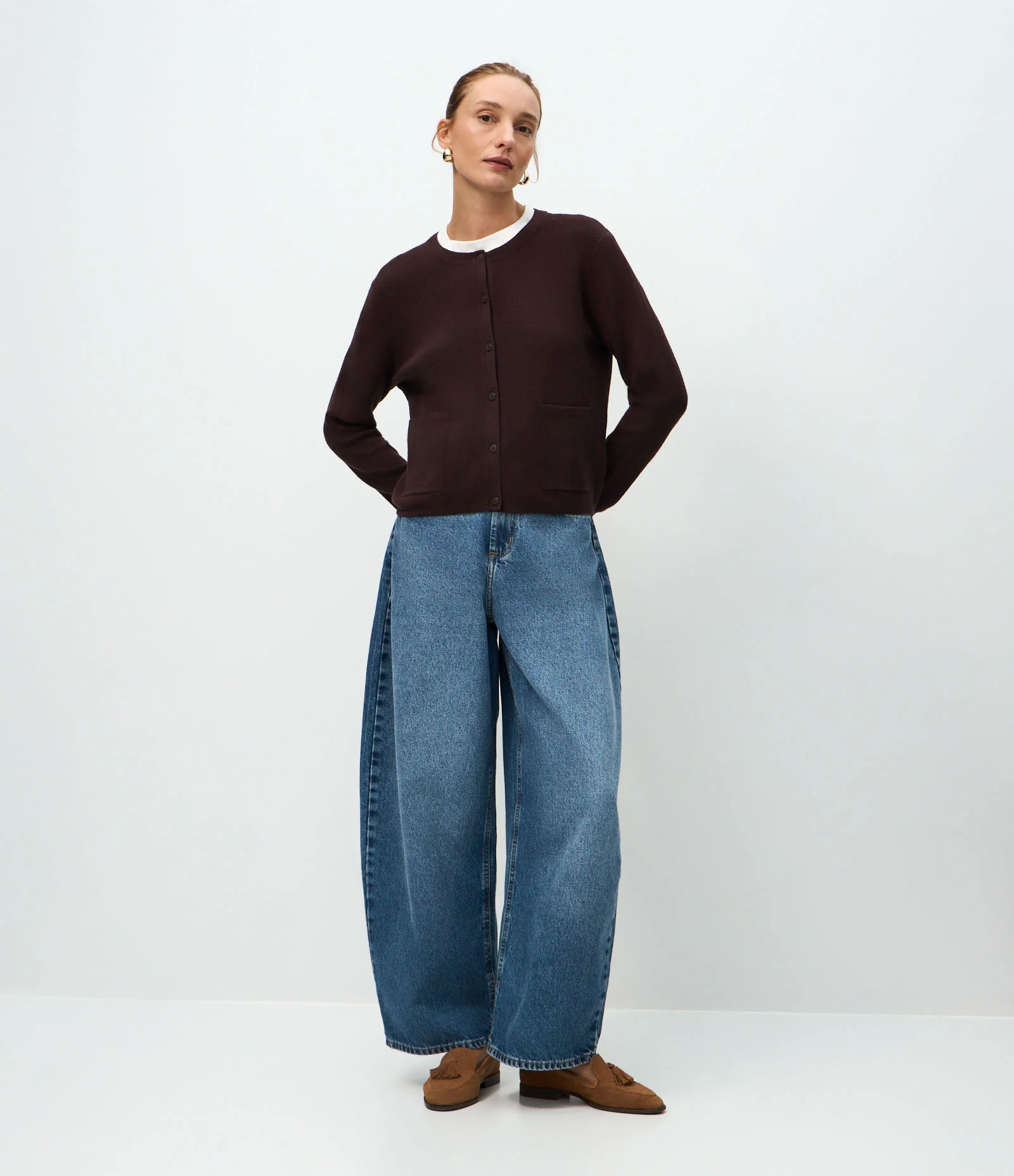 Cardigan em Tricô com Bolsos Frontais Marrom 2