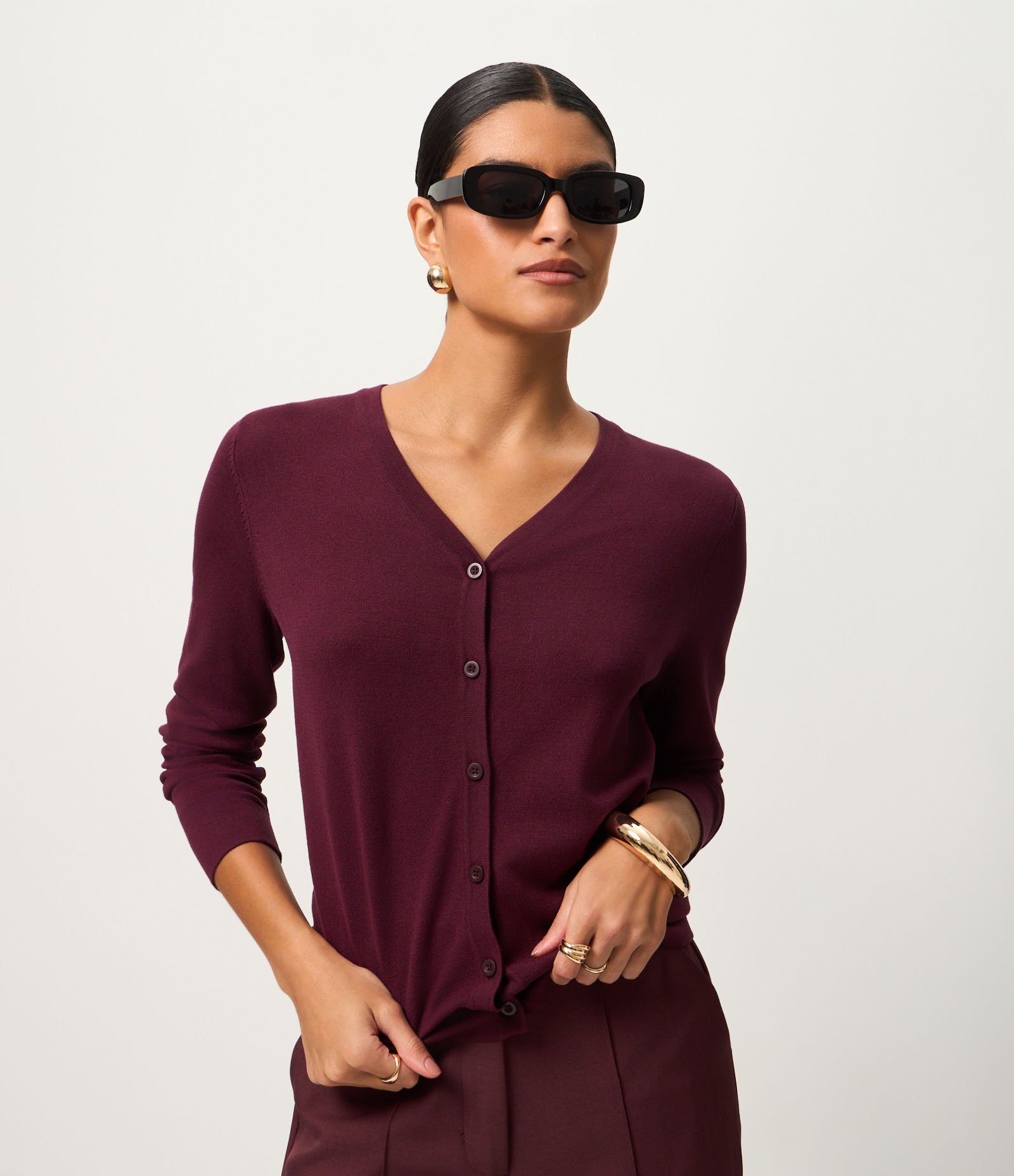 Cardigan em Tricô com Fechamento em Botões Vinho 1