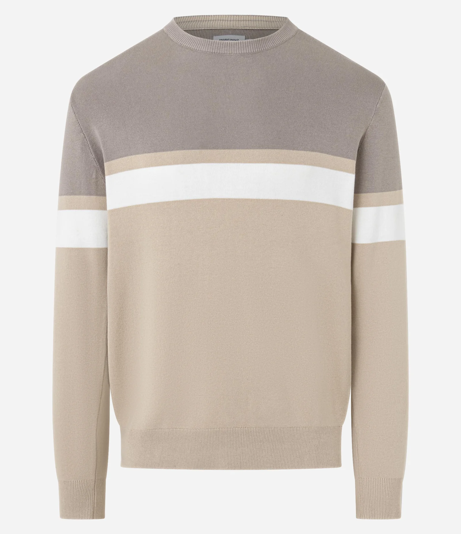 Suéter Regular em Viscose com Bloco de Cores Cinza/Branco/Bege 1