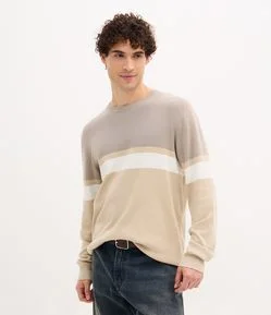 Suéter Regular em Viscose com Bloco de Cores
