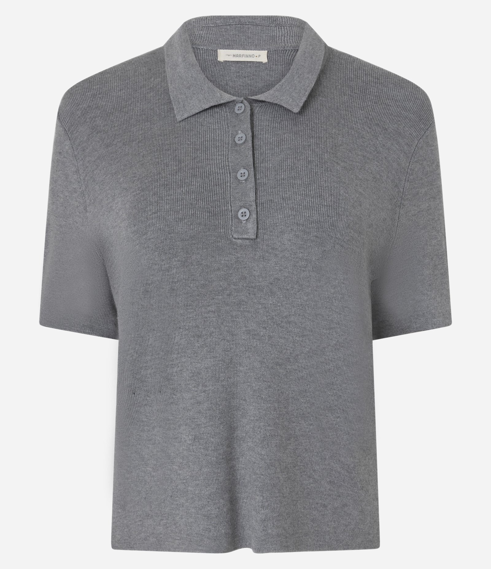 Blusa em Tricô com Manga Curta e Gola Polo Cinza 4