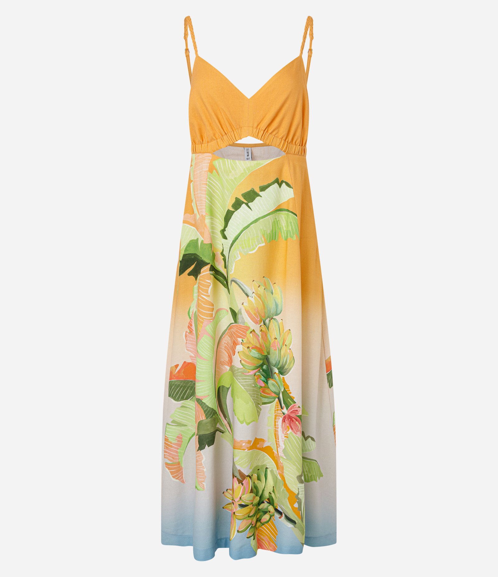 Vestido Evasê New Midi em Viscolinho com Estampa Bananeira Multicores 4