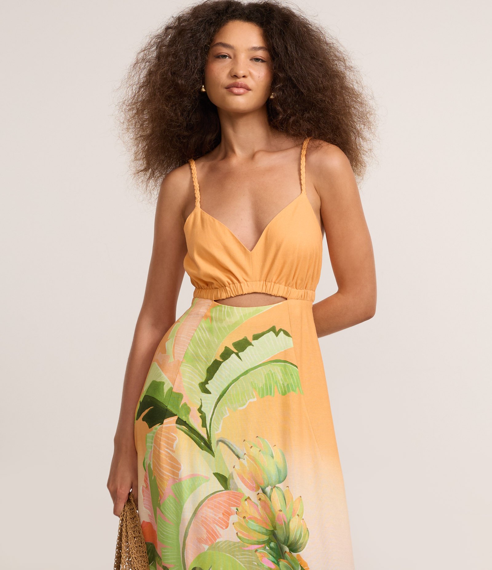 Vestido Evasê New Midi em Viscolinho com Estampa Bananeira Multicores 2