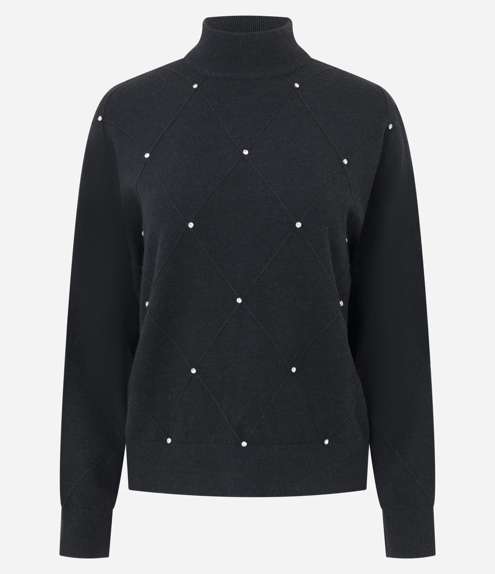 Suéter em Tricô com Golinha Média e Aplicação de Bolinhas Preto 5