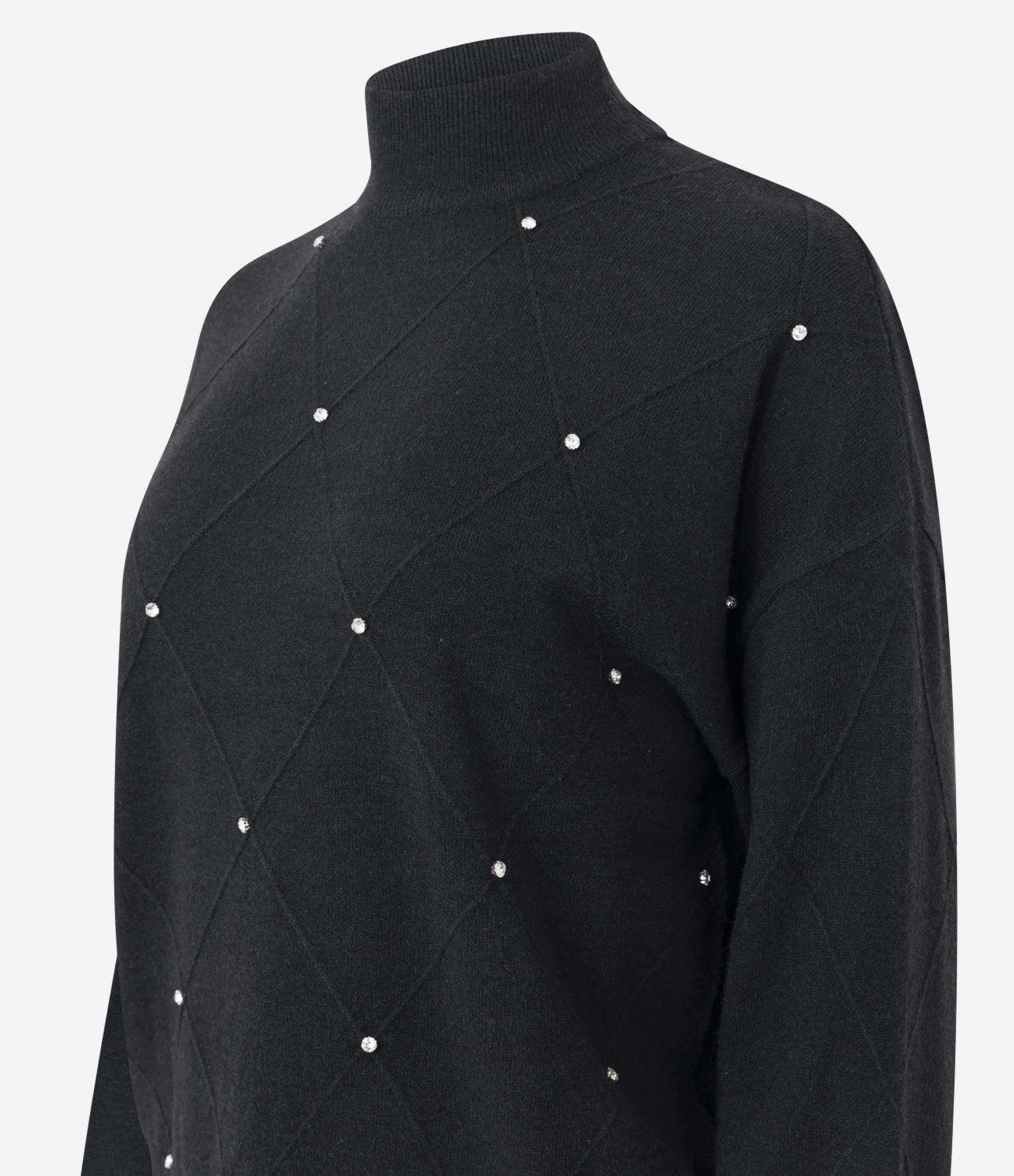 Suéter em Tricô com Golinha Média e Aplicação de Bolinhas Preto 6