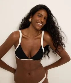 Biquíni Top Triângulo Fixo em Microfibra Texturizada com Viés Contrastante