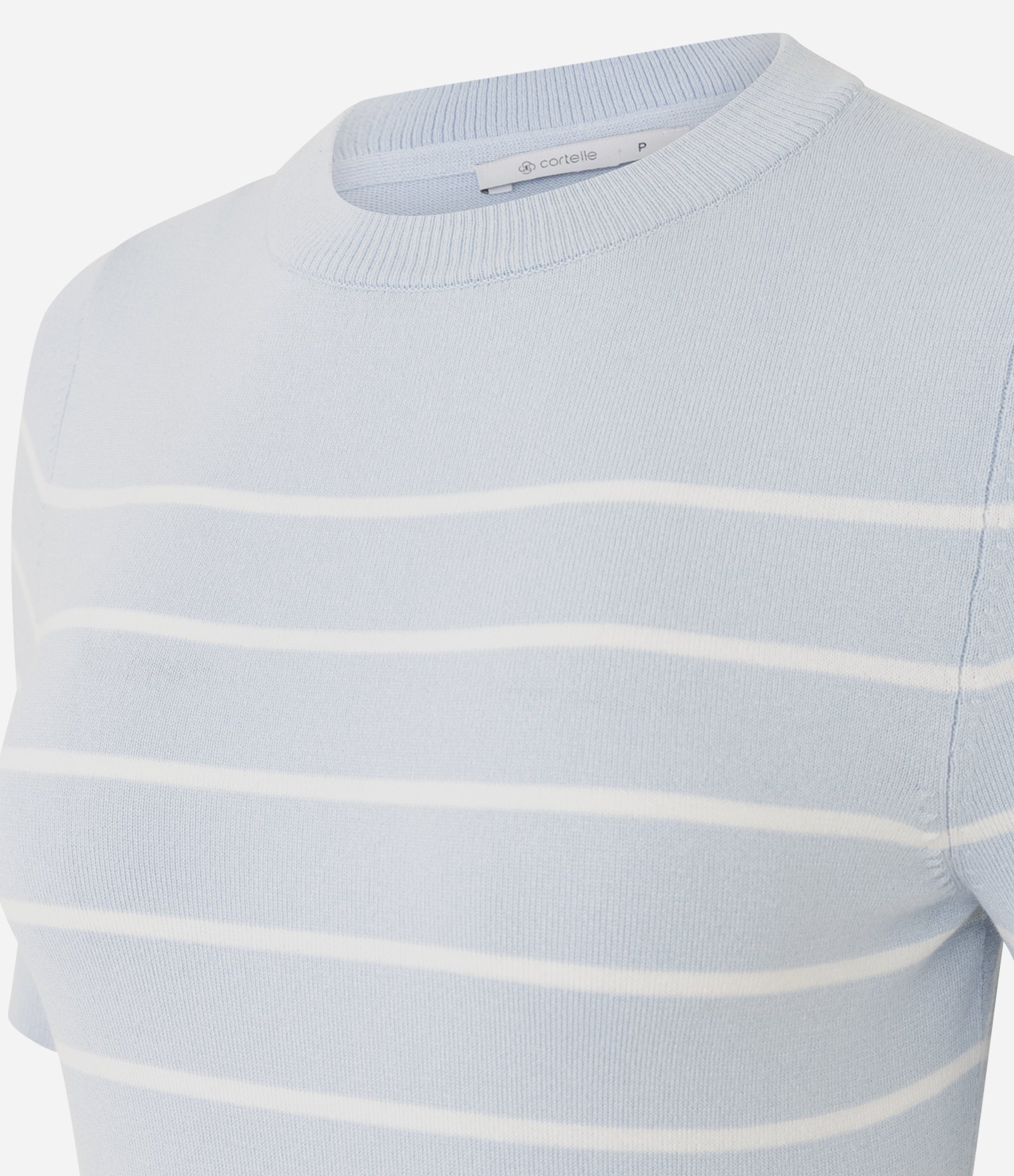 Blusa Manga Curta em Tricô com Estampa Listrada Azul 6