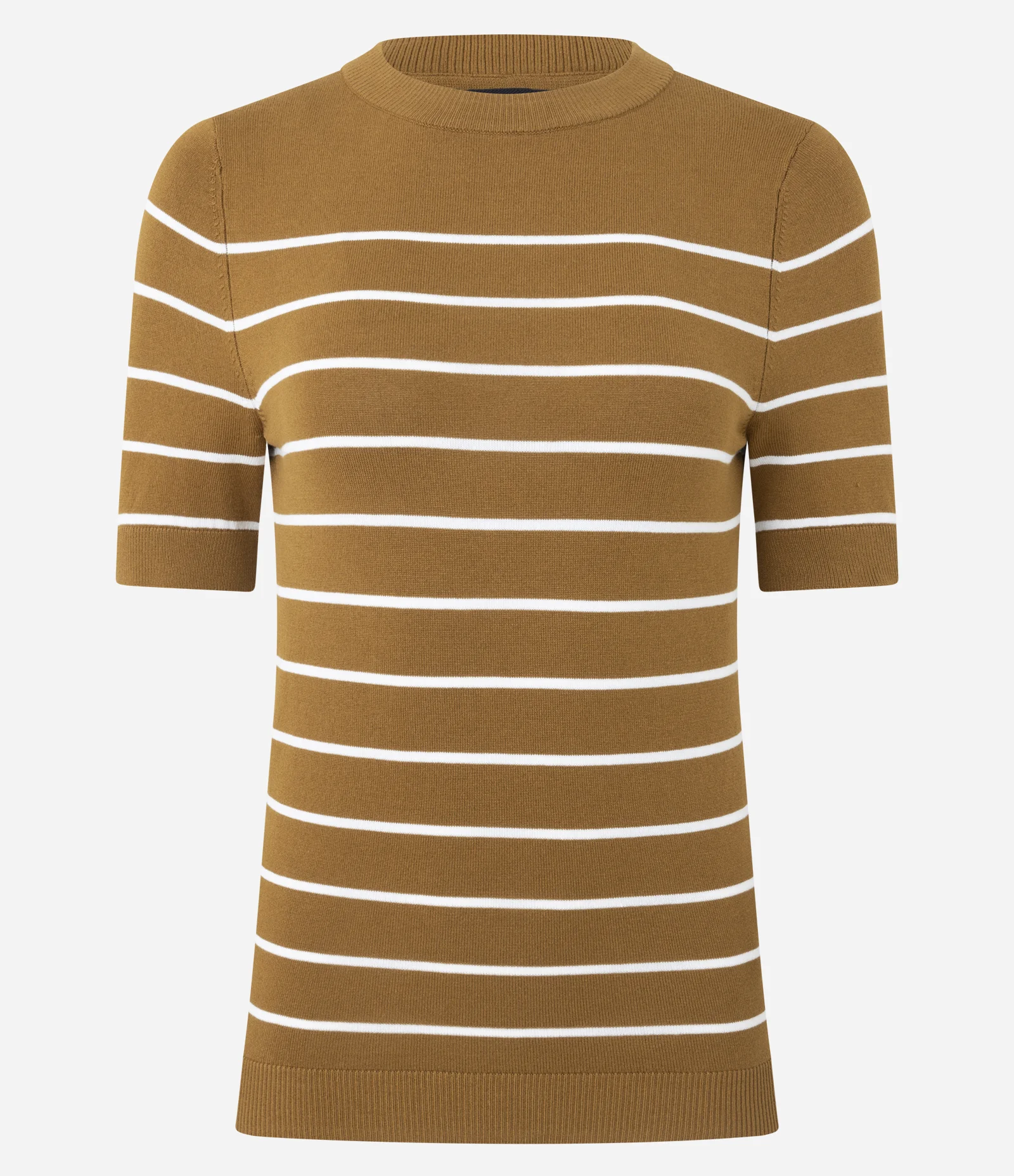 Blusa Manga Curta em Tricô com Estampa Listrada Marrom 1