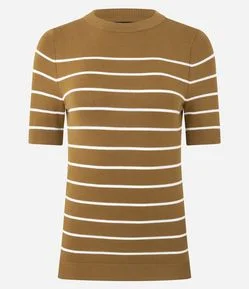 Blusa Manga Curta em Tricô com Estampa Listrada