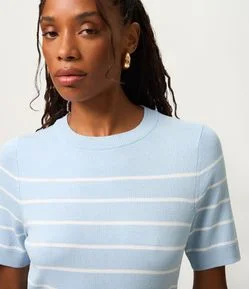 Blusa Manga Curta em Tricô com Estampa Listrada