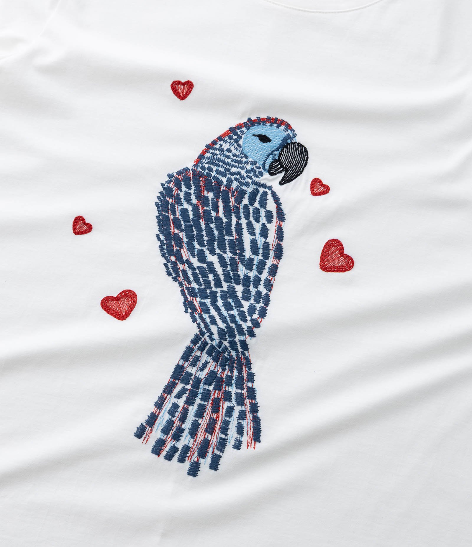 Camiseta em Algodão com Bordado de Arara com Manga Dobrada Curve & Plus size Off White 7