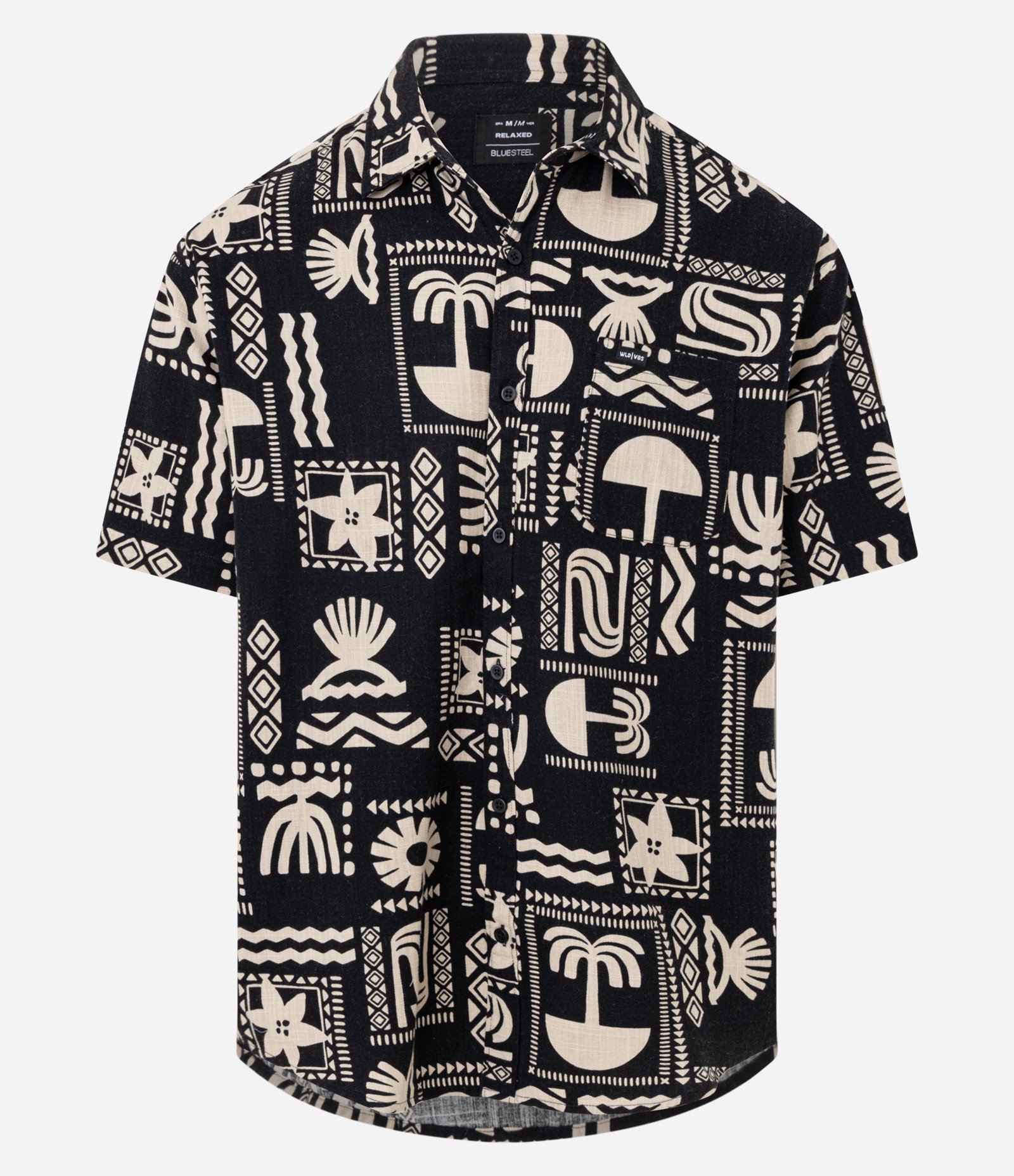Camisa Relaxed em Tricoline com Estampa Verão Abstrata Preto 5
