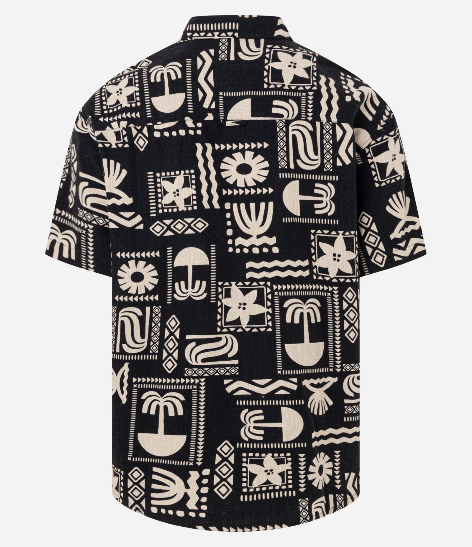 Camisa Relaxed em Tricoline com Estampa Verão Abstrata Preto 6