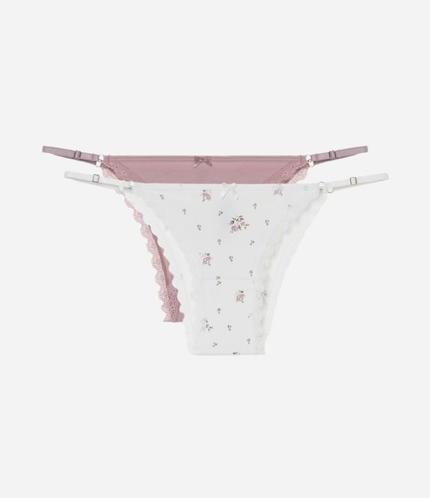 Kit 02 Calcinhas String em Algodão com Renda nas Cavas