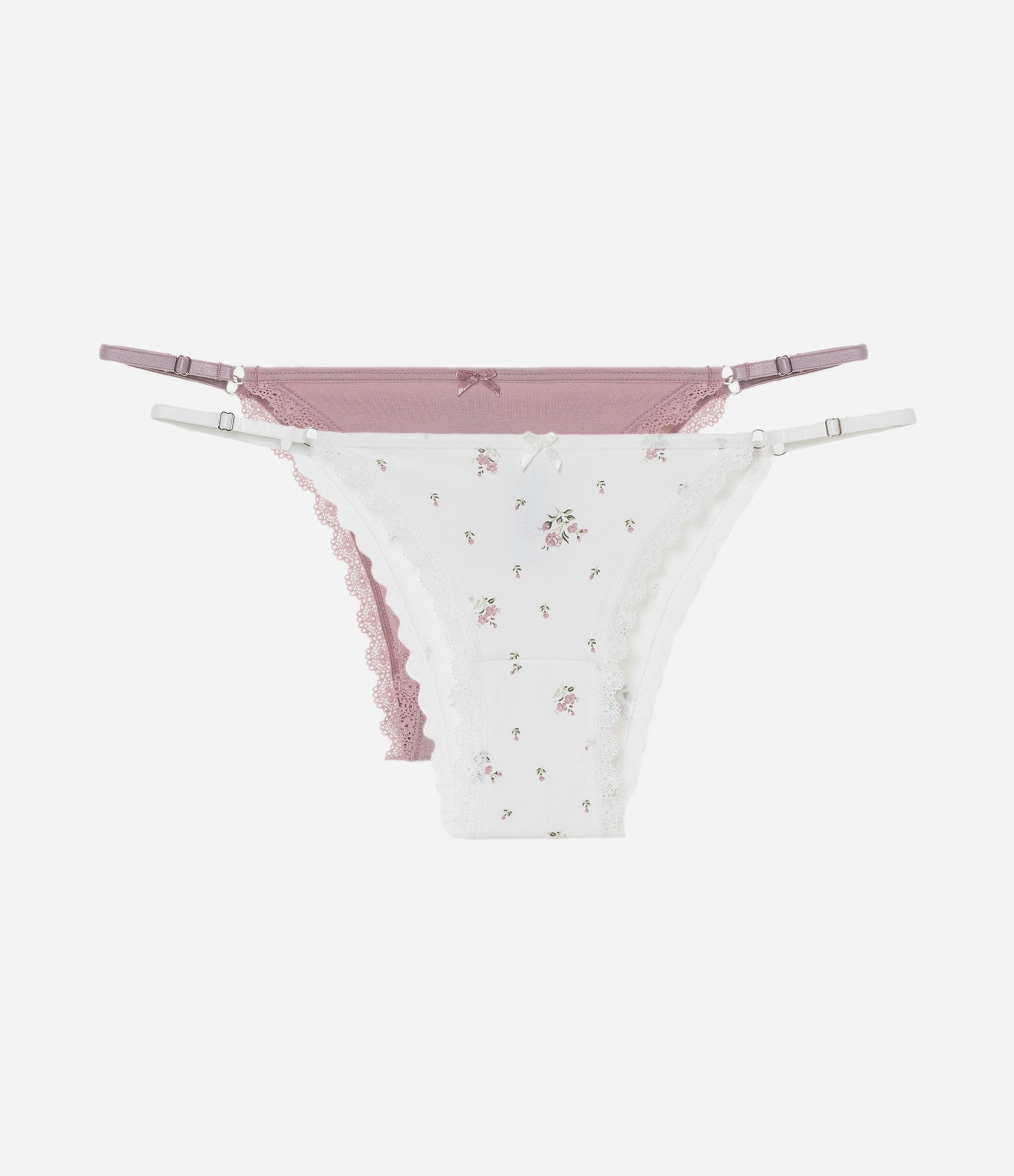 Kit 02 Calcinhas String em Algodão com Renda nas Cavas Rosa Neutro/Branco 1