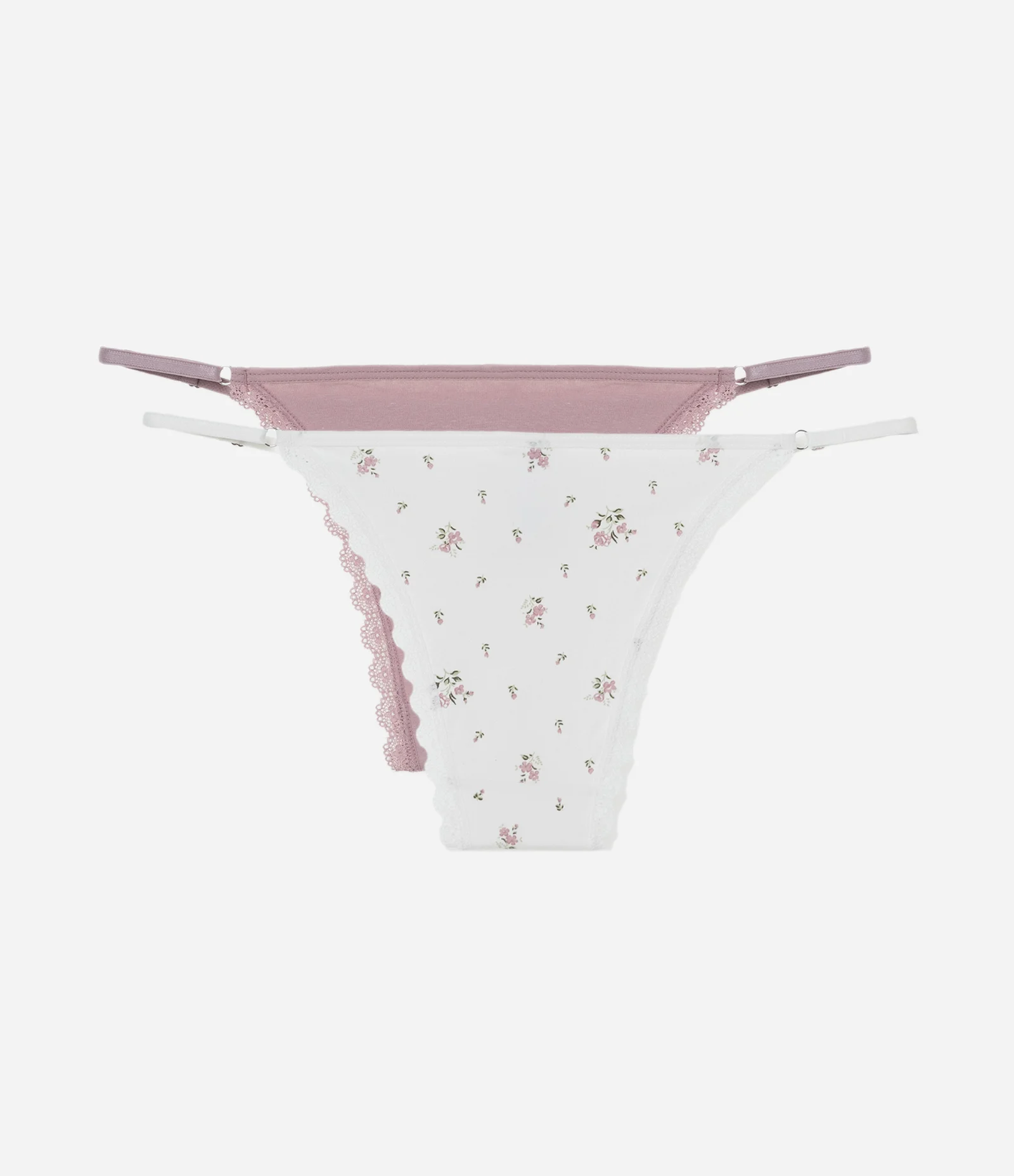 Kit 02 Calcinhas String em Algodão com Renda nas Cavas Rosa Neutro/Branco 2