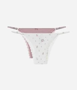 Kit 02 Calcinhas String em Algodão com Renda nas Cavas