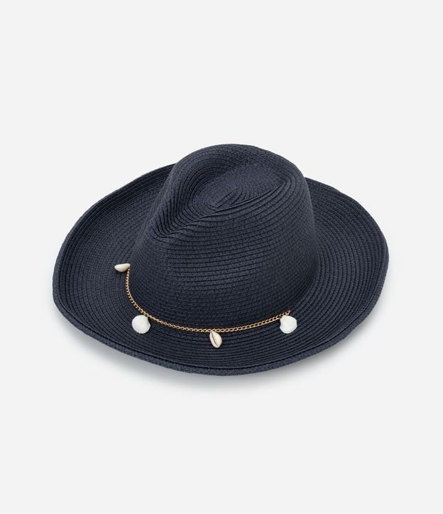 Chapéu Panamá de Palha com Corrente e Conchinhas