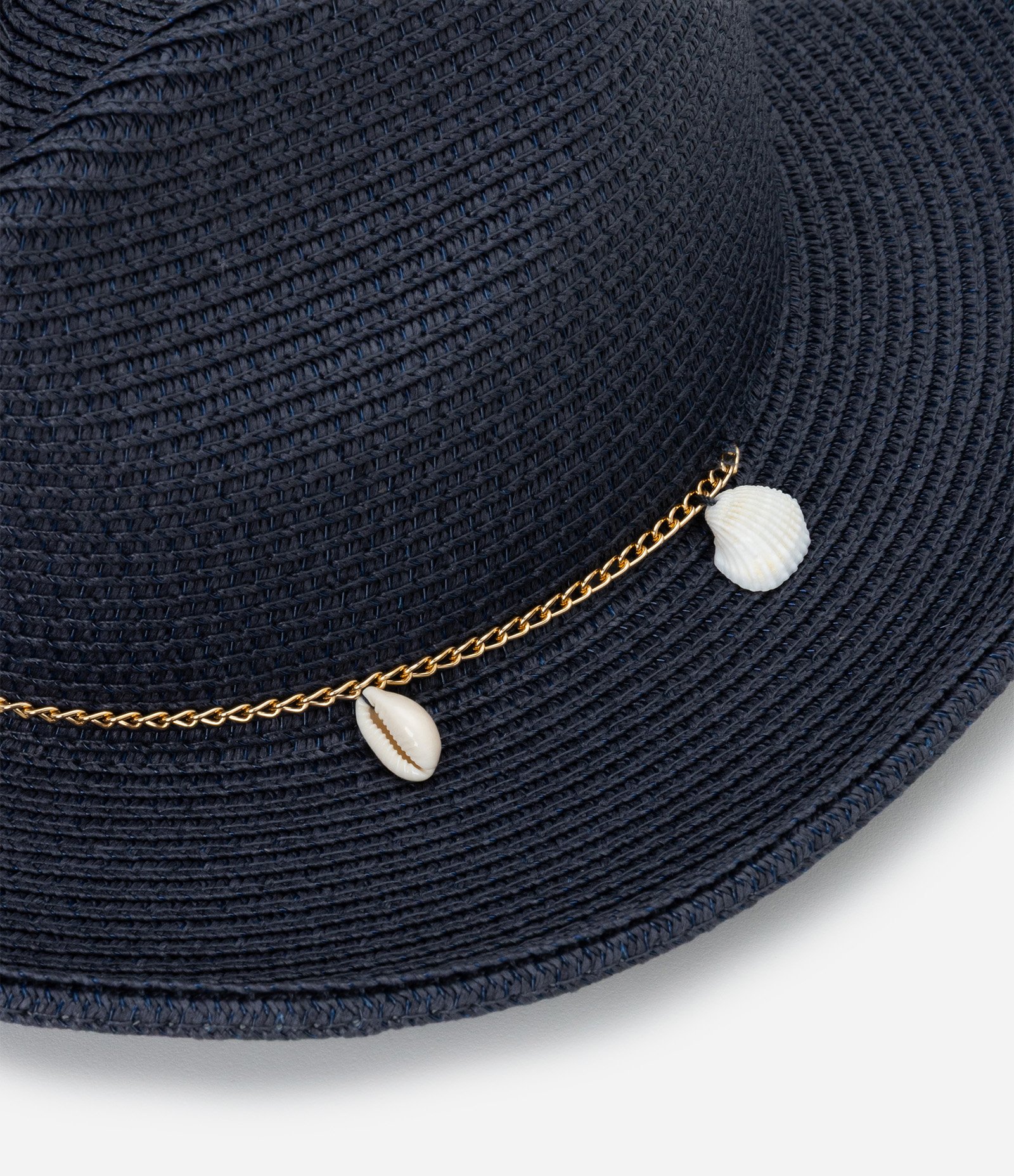 Chapéu Panamá de Palha com Corrente e Conchinhas Azul 3