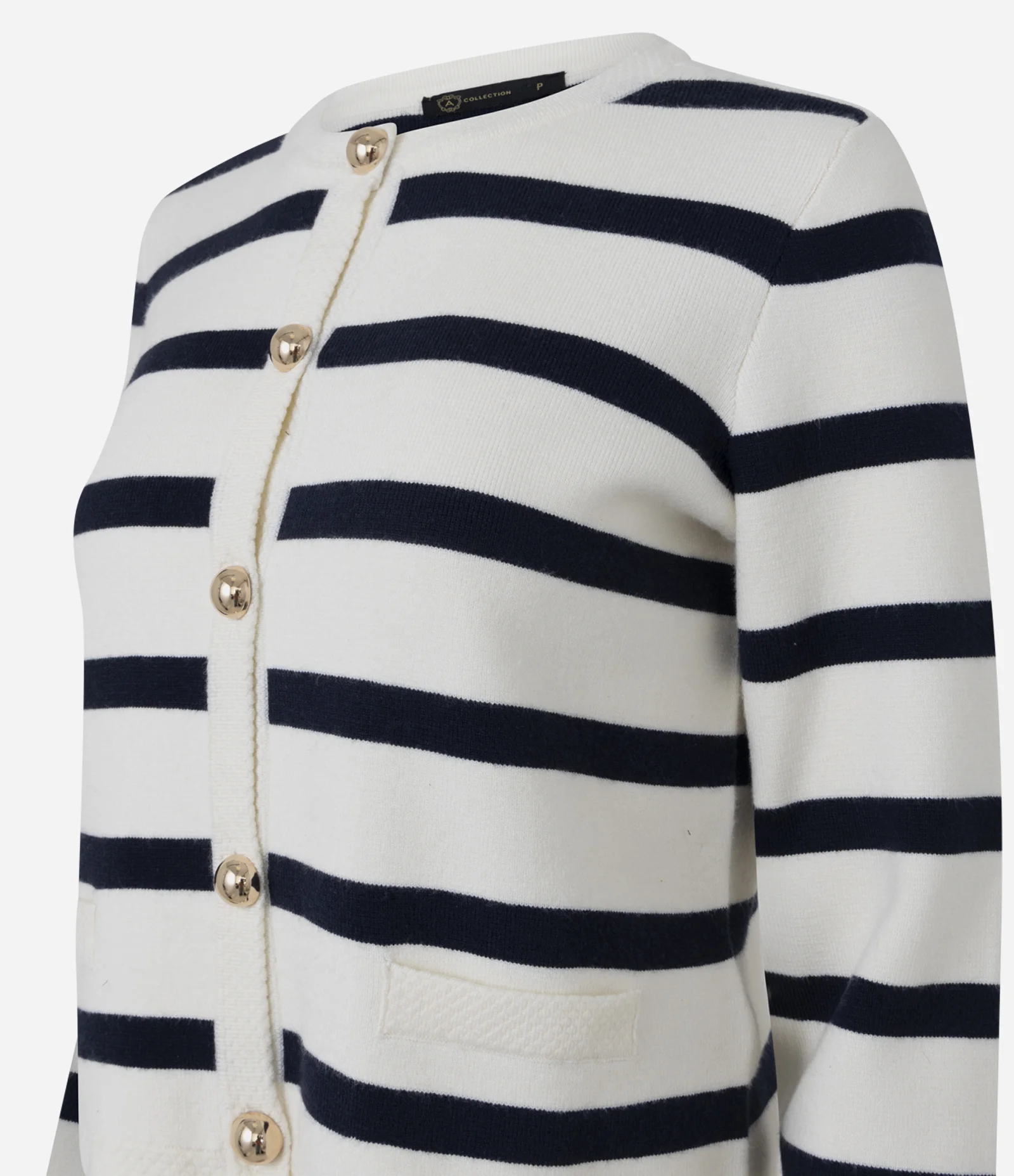 Cardigan Tricô Listrado com Botões Dourados Azul 2