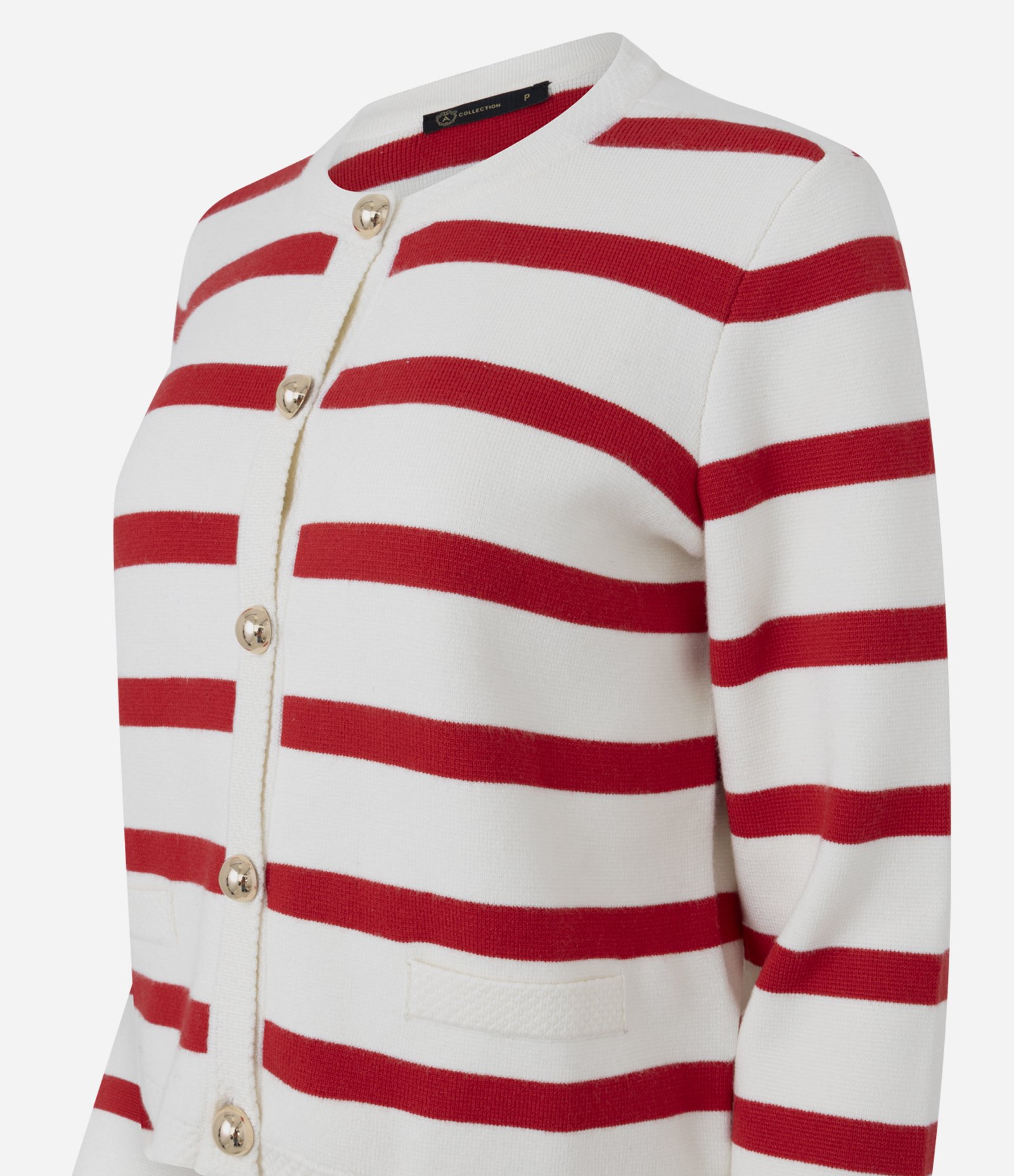 Cardigan Tricô Listrado com Botões Dourados Vermelho 2