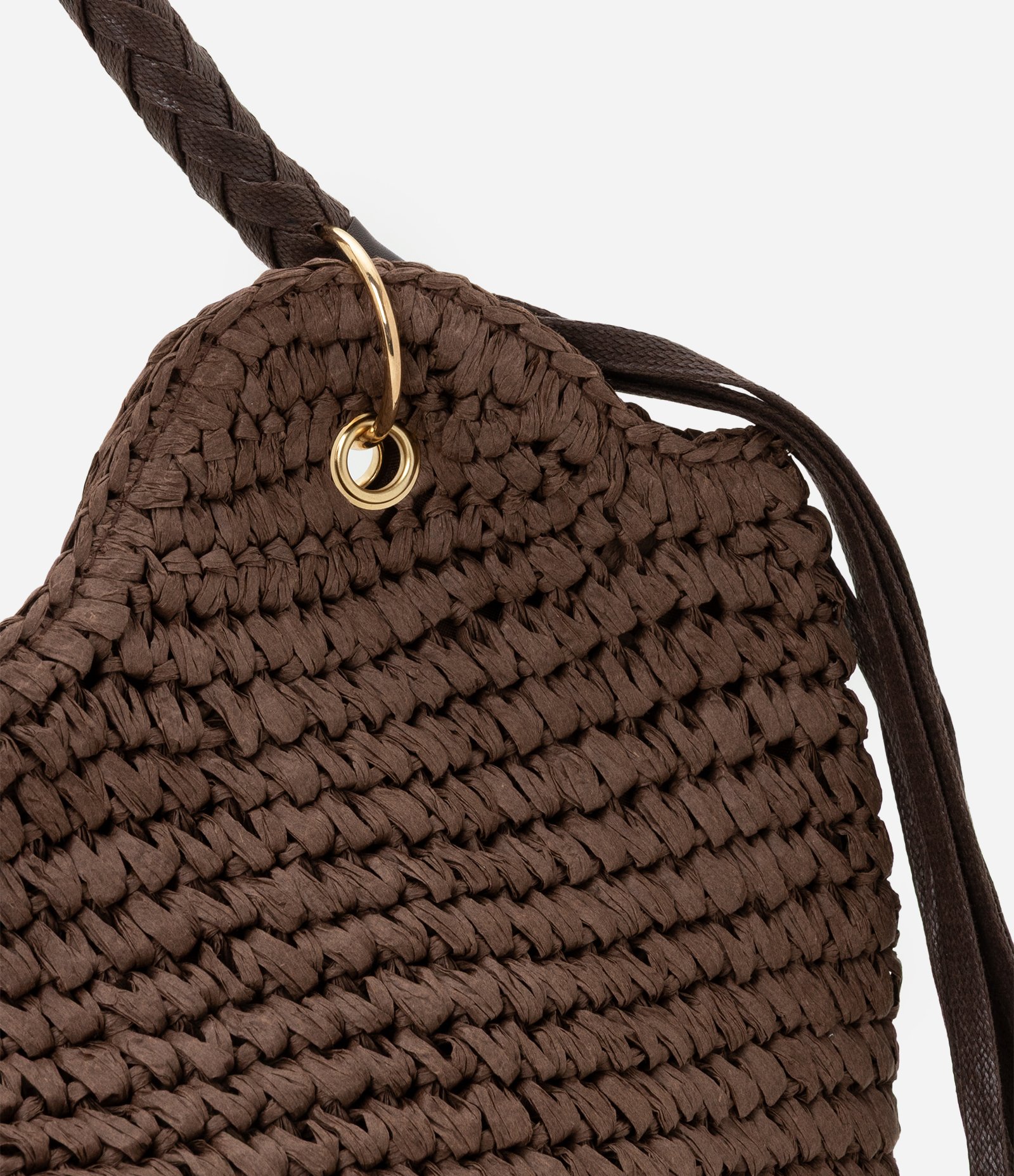 Bolsa de Praia com Alça Trançada e Franjas de PU Marrom 4