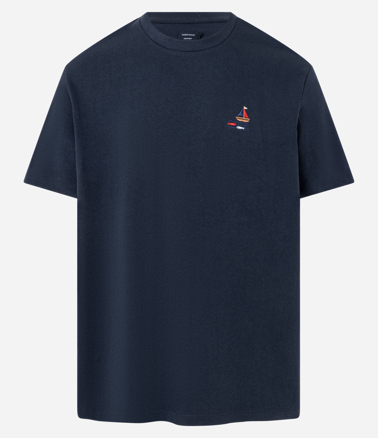 Camiseta Comfort em Algodão com Bordado de Barco e Peixes Azul 5