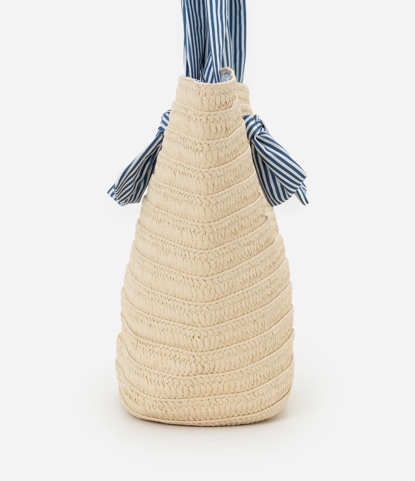 Bolsa de Palha com Alça e Forro de Tecido Listrado Bege 2