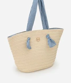 Bolsa de Palha com Alça e Forro de Tecido Listrado